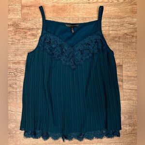 White House Black Market Pleated Lace Trim Top XS